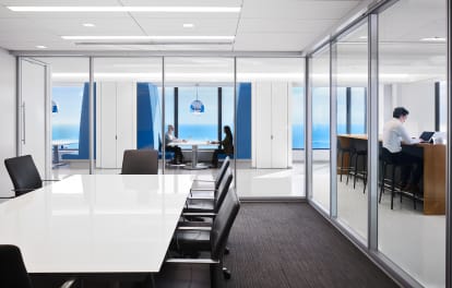 Meeting room made using a modular double pane glass wall system