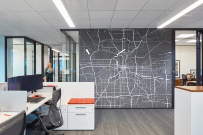 Image of a graphic wall panel with a city map graphic