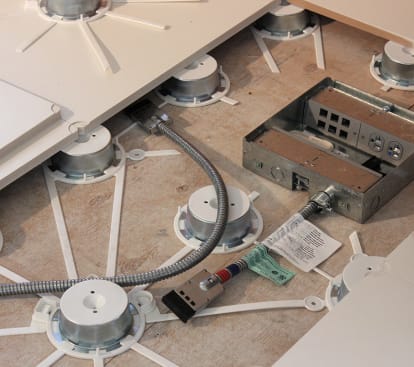 Detailed shot of a raised floor system shown