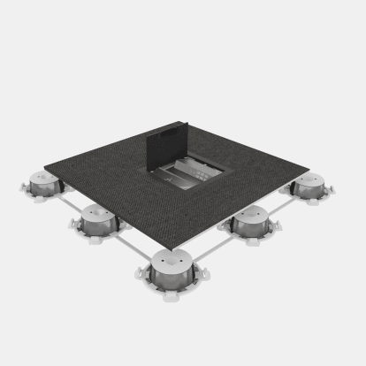 Image of a raised flooring system with power and data access from the floor