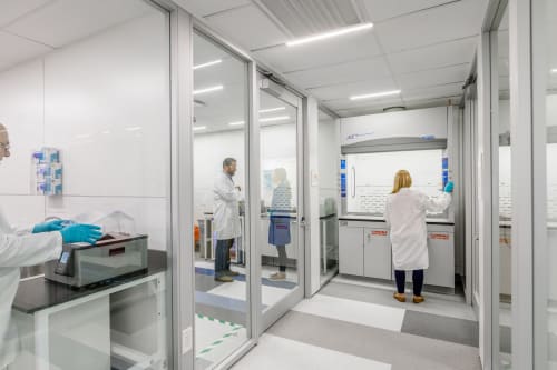 Healthcare environment utilizing pivot interior doors.