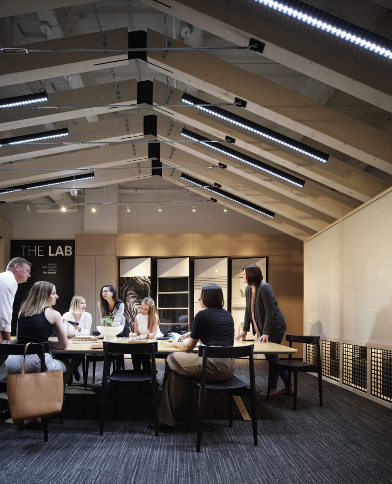 This DIRTT conference room is topped with Timber breams.