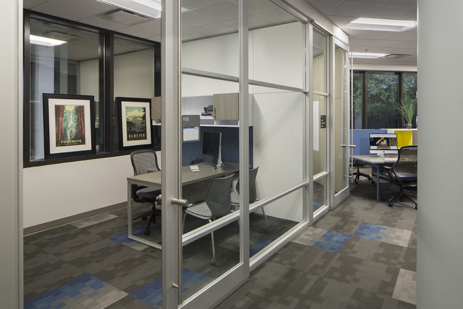 College private office made with prefab glass wall system
