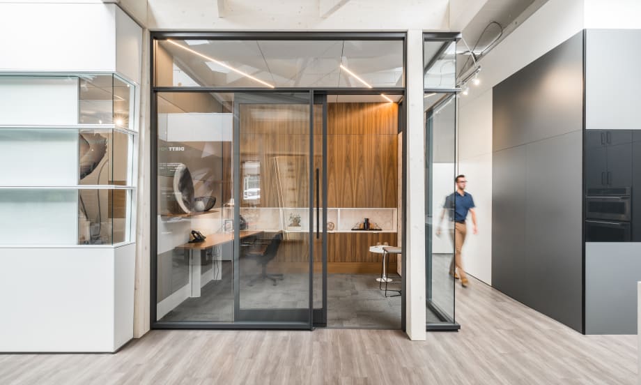 Glass sliding interior door to an office space
