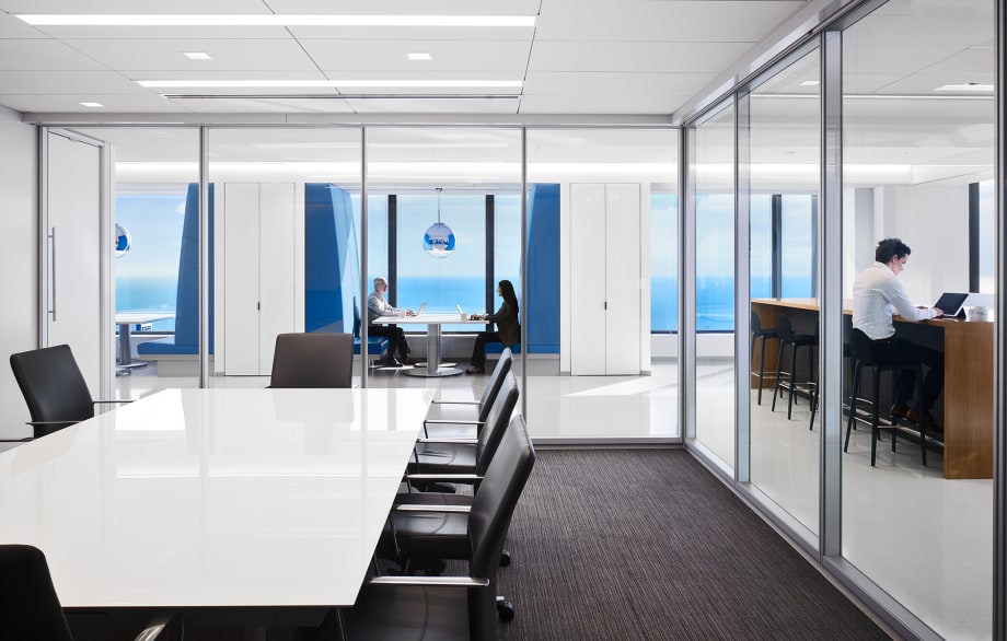 Meeting room made using a modular double pane glass wall system