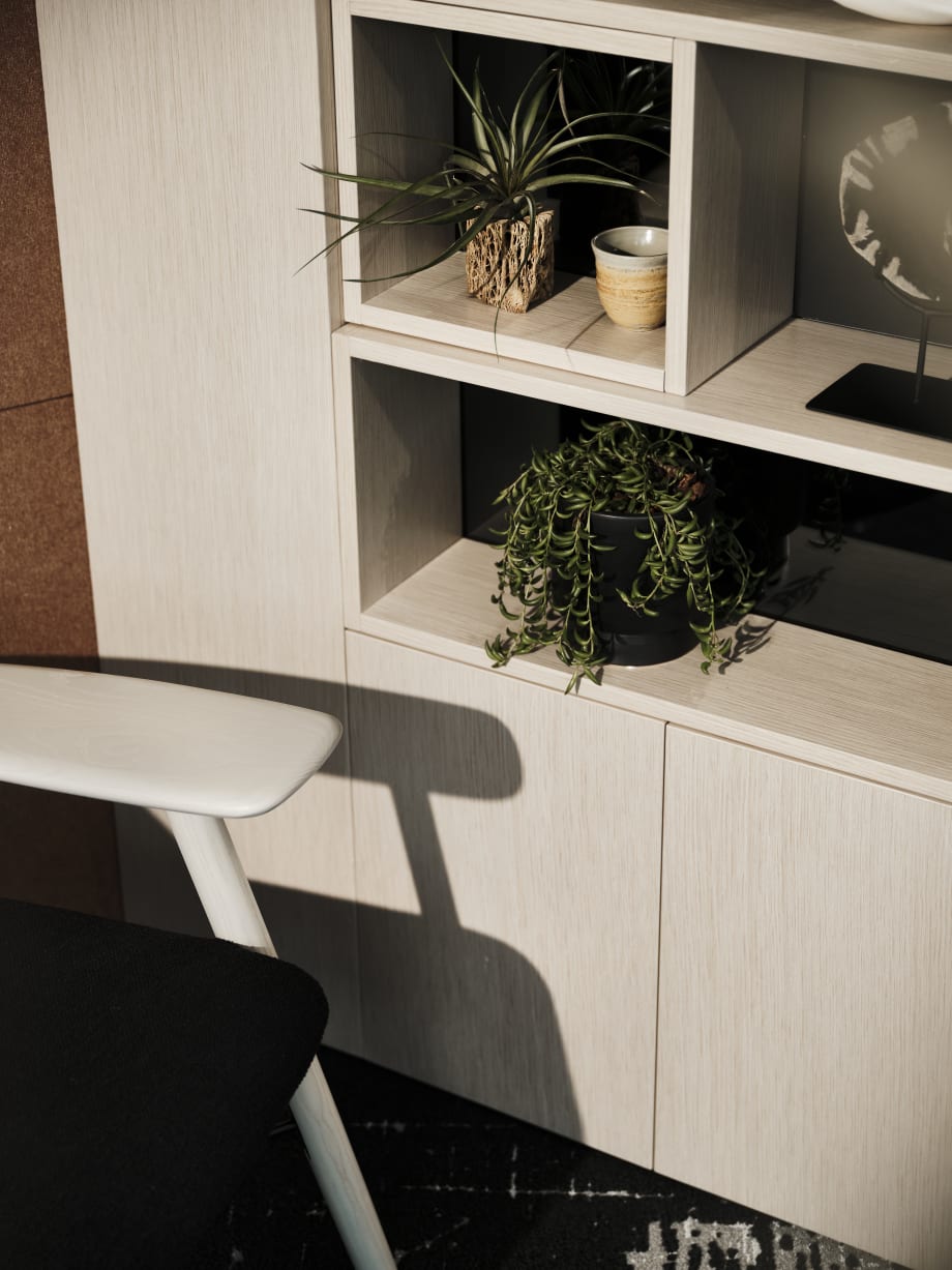 Close up show of modular casework storage in a private office environment