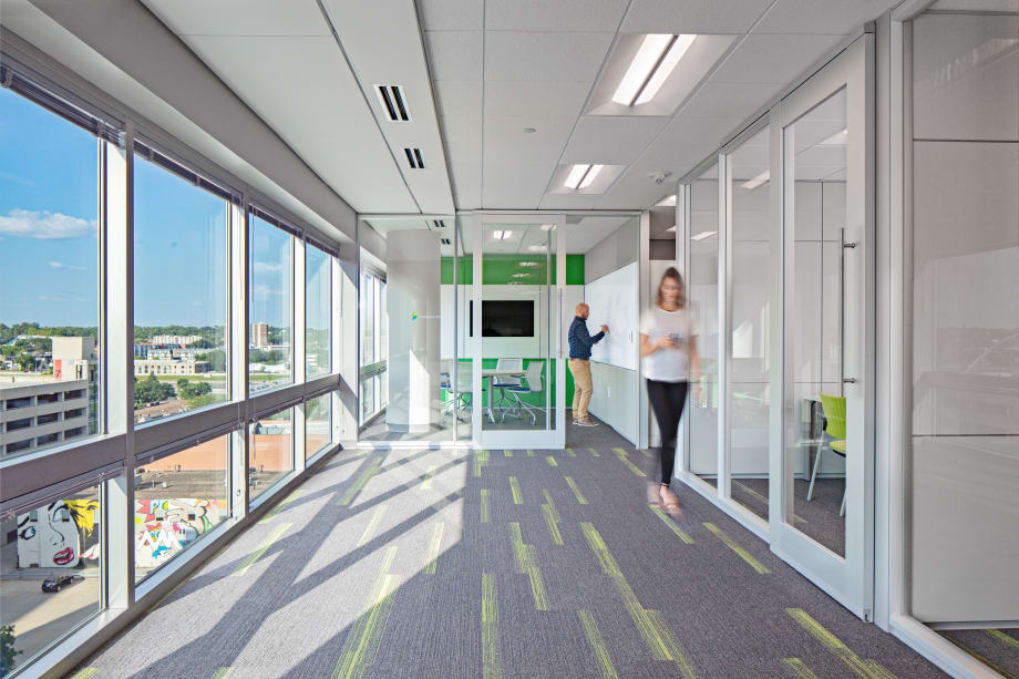 Image of a sliding interior door integrated with a glass wall