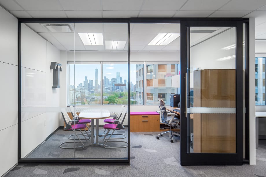 Image of an interior sliding door in a private office setting