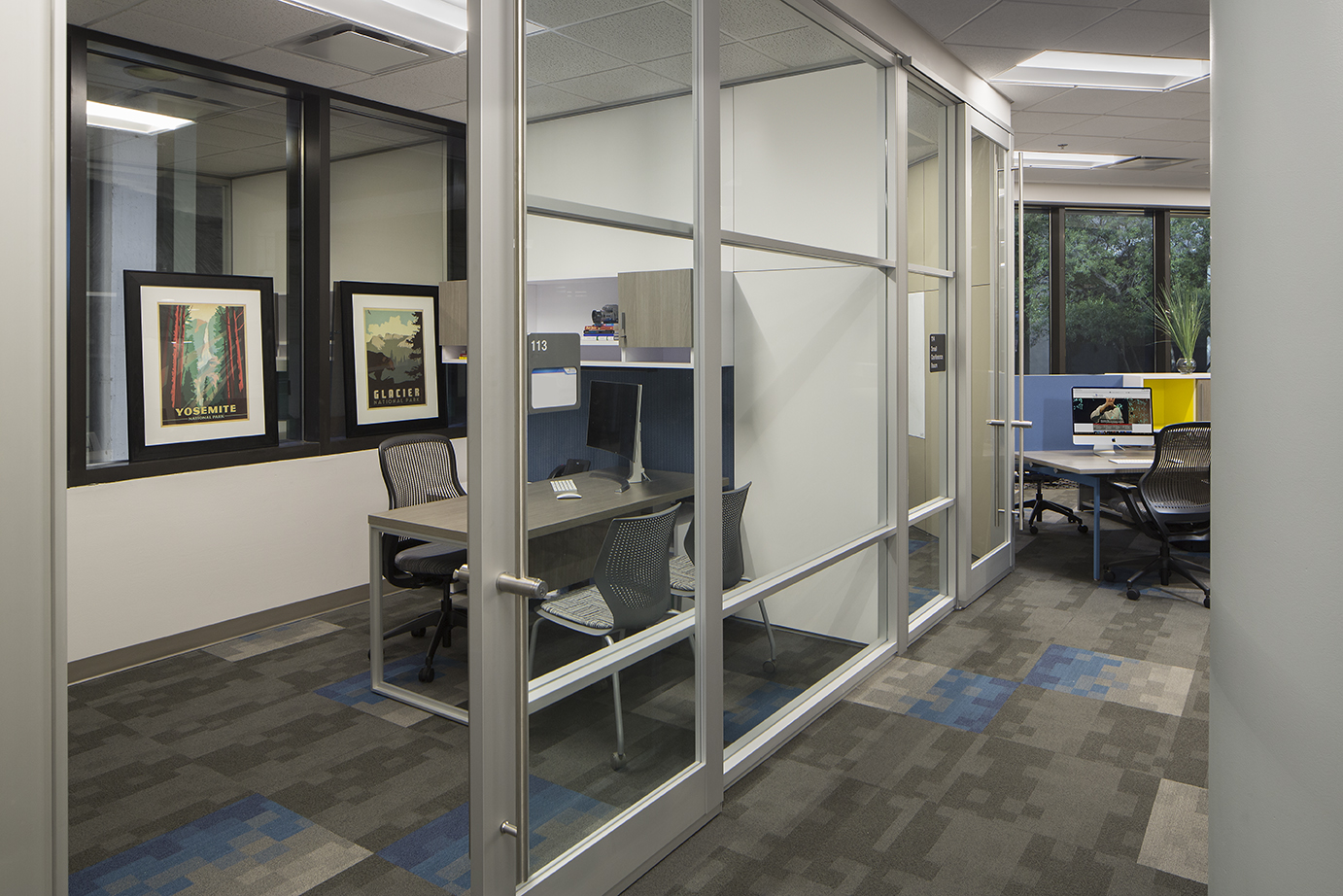 College private office made with prefab glass wall system