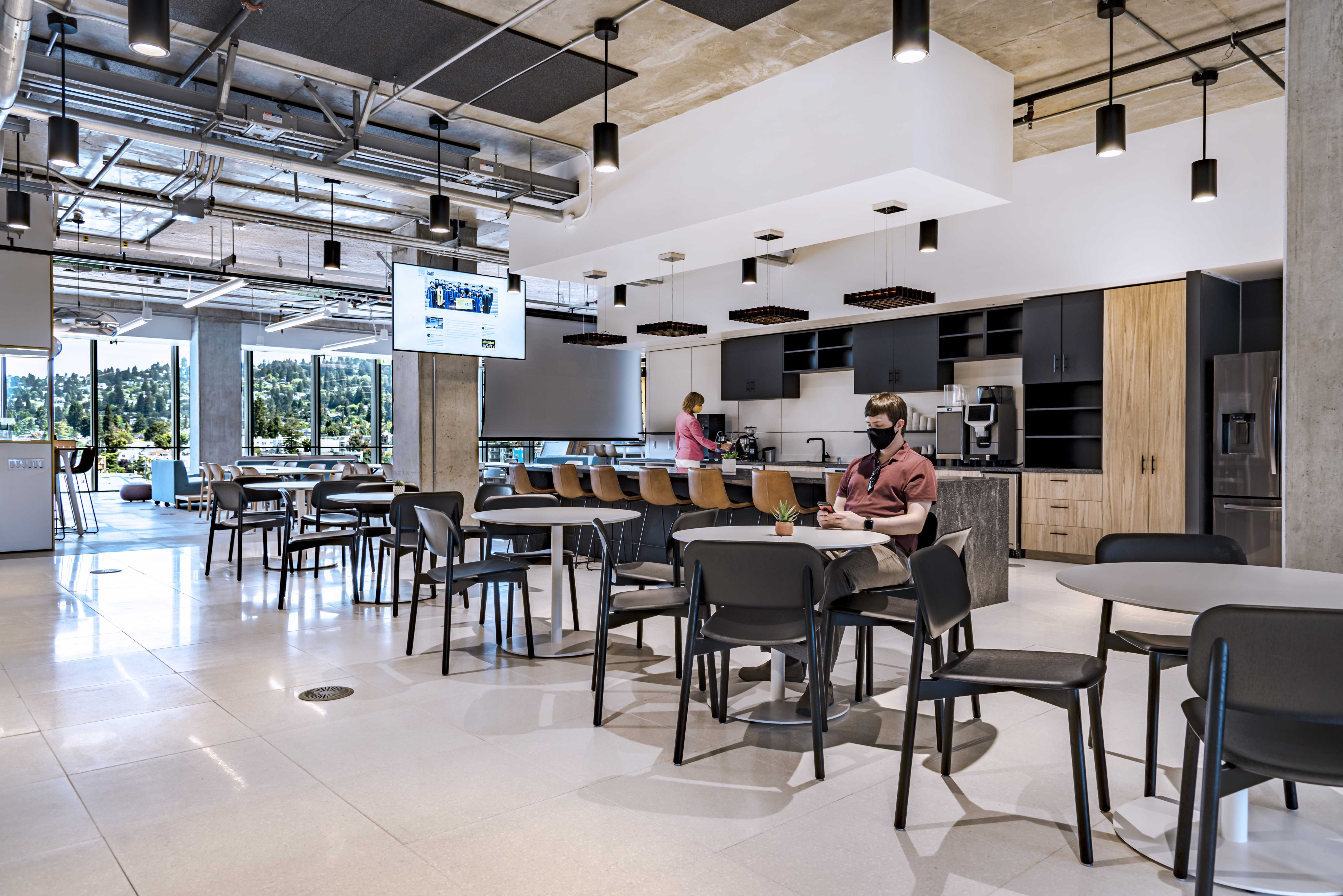 Modern school cafeteria made with prefab combination wood and glass walls