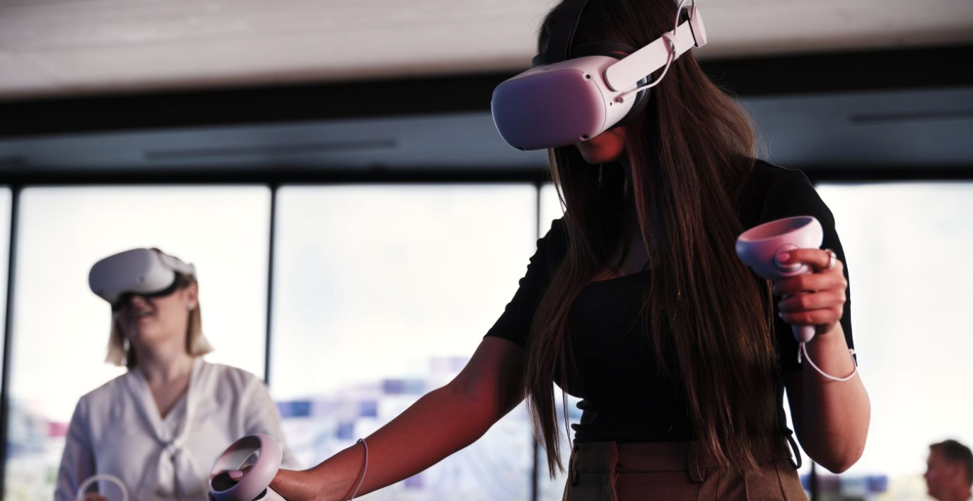 Person using a virtual reality device