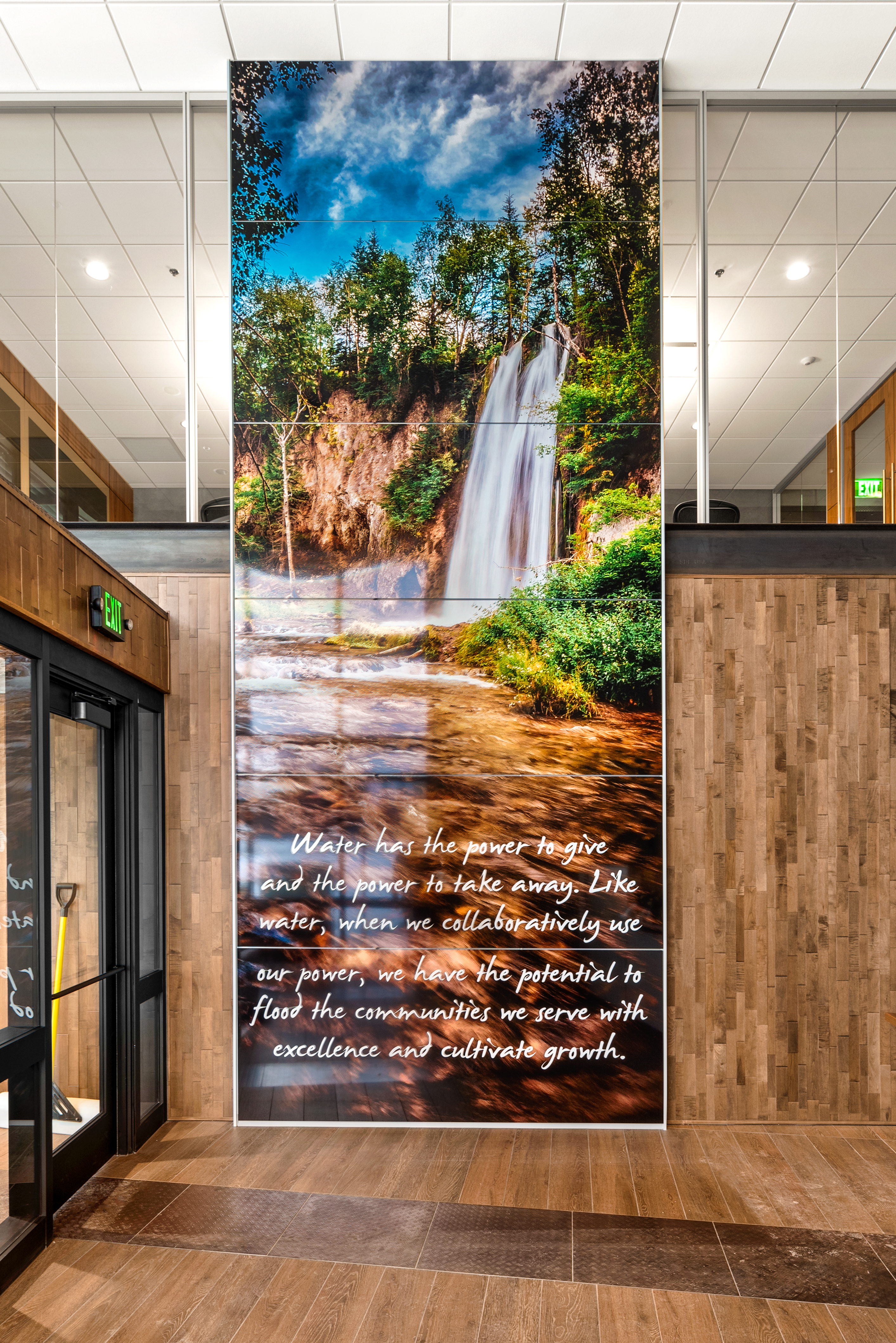 A custom graphic piece on a modular wall system.