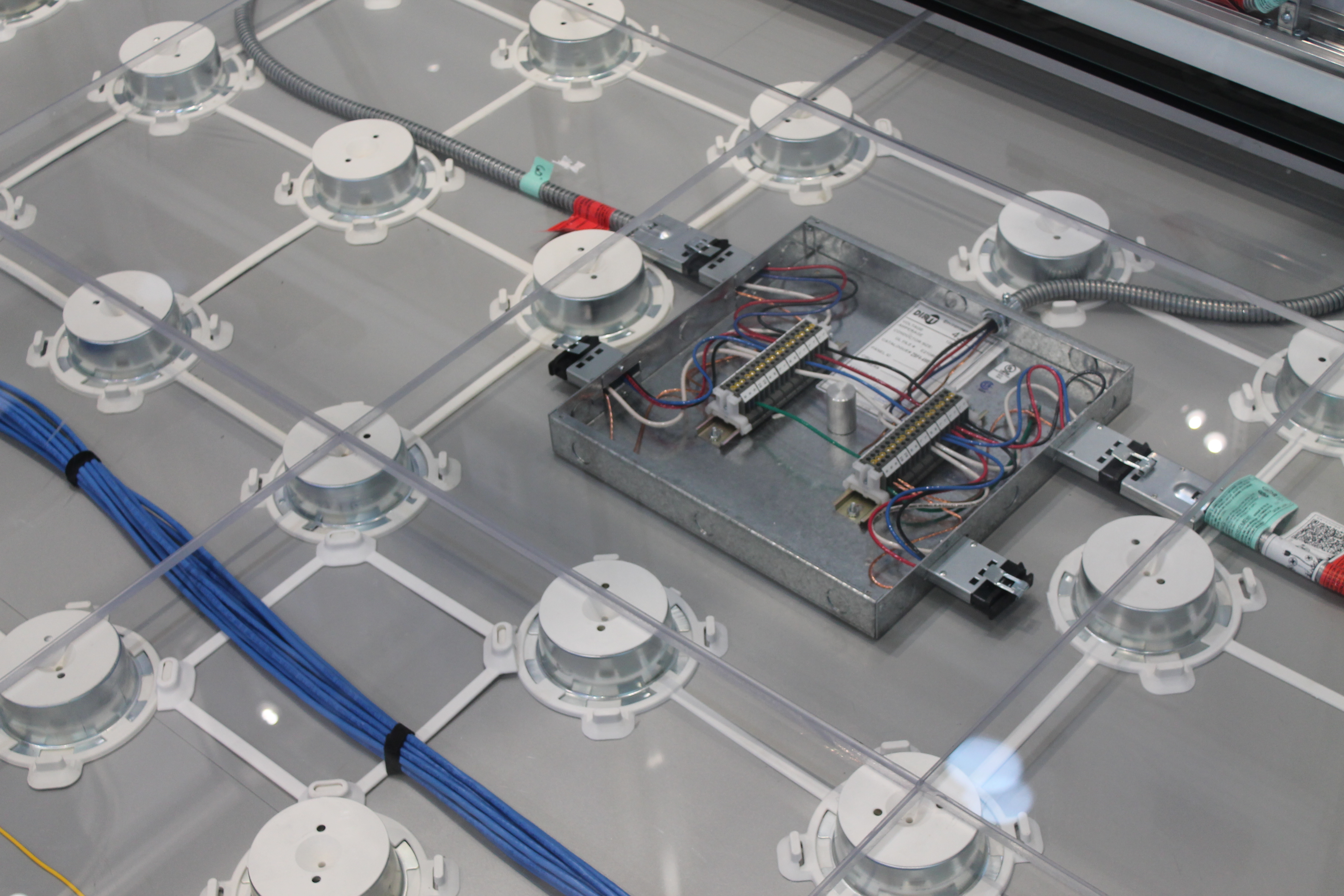 Detailed closeup shot of the interior of a raised floor system